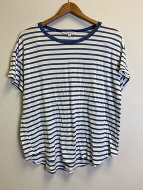 Green Envelope Blue and White Striped Crew Tee